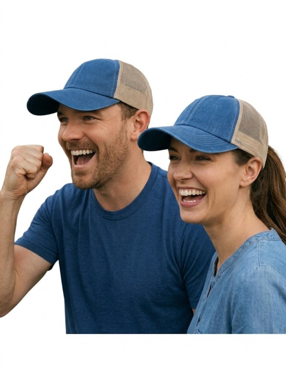 Unisex Color Block Baseball Cap Mesh Back Adjustable Sky Blue Tan OSFM New
